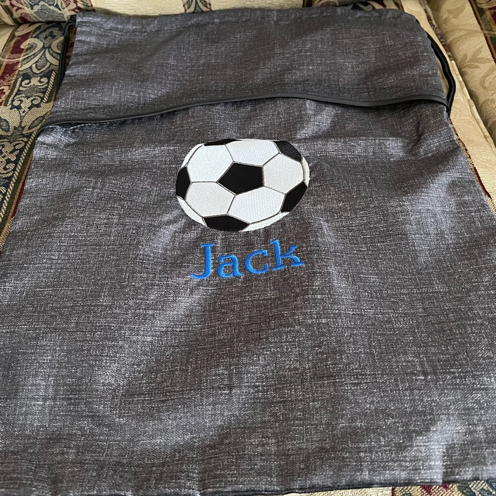 Thirty One Cinch Sac Bag personalized with name Jack and soccer ball